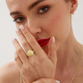 Sun Face Embossed Sterling Silver Medal Ring